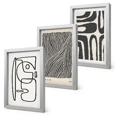Abstract patterns with lines and textures framed triptych on a light background