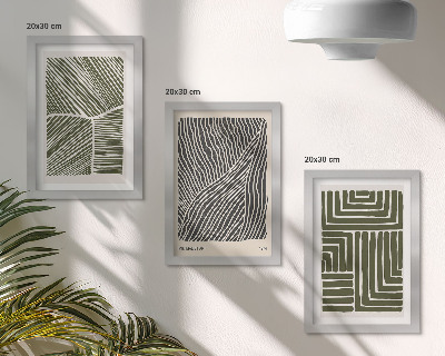 3-piece wall art set Patterns of lines and shapes in shades of green
