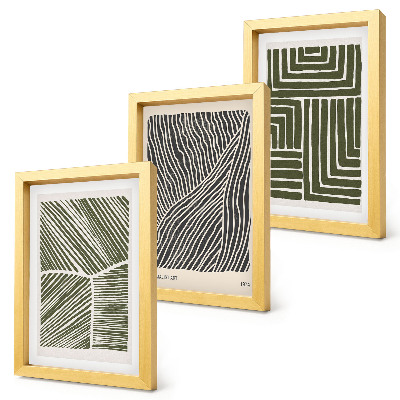 3-piece wall art set Patterns of lines and shapes in shades of green