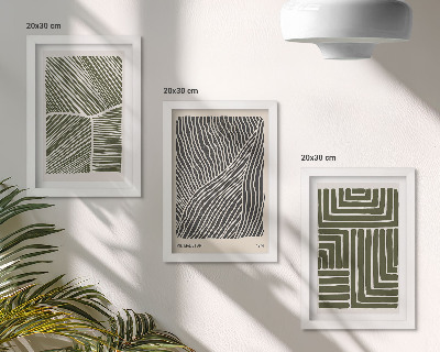 3-piece wall art set Patterns of lines and shapes in shades of green