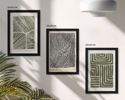 3-piece wall art set Patterns of lines and shapes in shades of green
