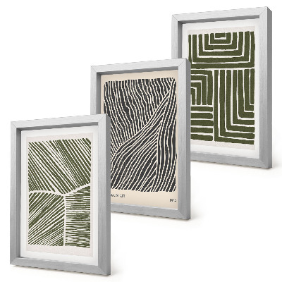 3-piece wall art set Patterns of lines and shapes in shades of green