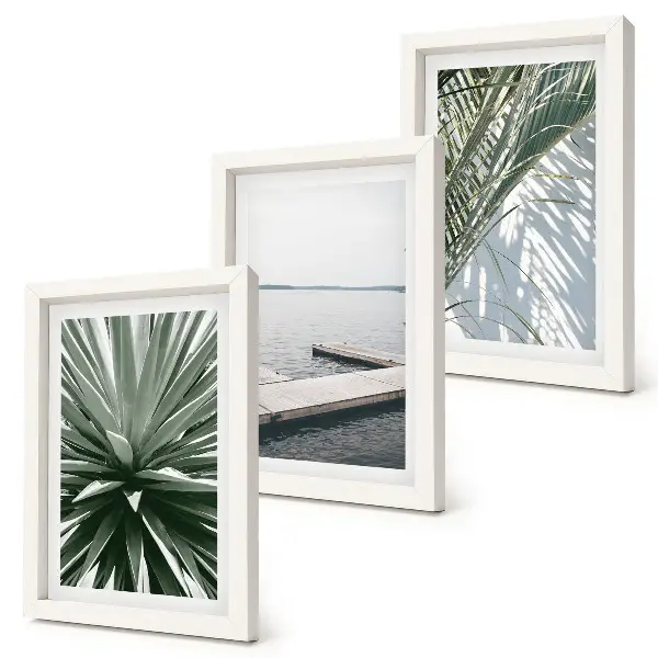 Photo frame wall palm leaves plant and wooden bridge motif