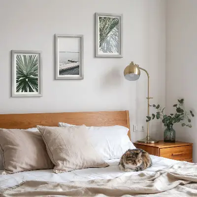 Photo frame wall palm leaves plant and wooden bridge motif