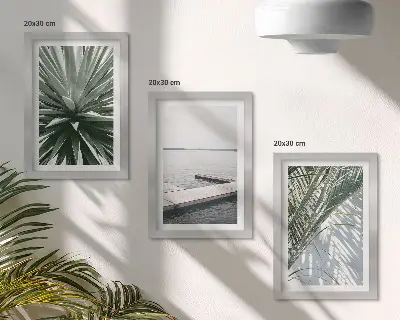 Photo frame wall palm leaves plant and wooden bridge motif