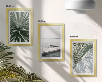 Photo frame wall palm leaves plant and wooden bridge motif