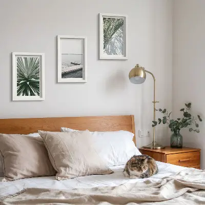 Photo frame wall palm leaves plant and wooden bridge motif