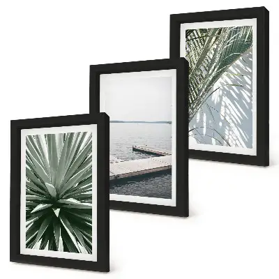 Photo frame wall palm leaves plant and wooden bridge motif