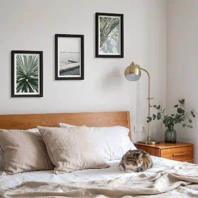 Photo frame wall palm leaves plant and wooden bridge motif