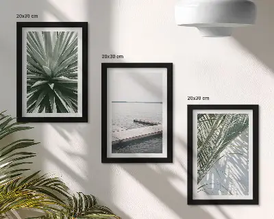 Photo frame wall palm leaves plant and wooden bridge motif