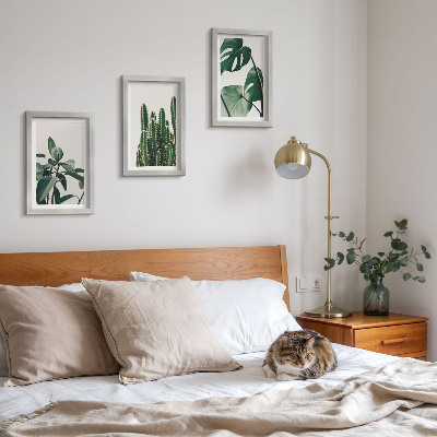 Framed triptych Tropical houseplants aesthetic leaves