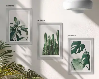 Tropical houseplants aesthetic leaves framed triptych