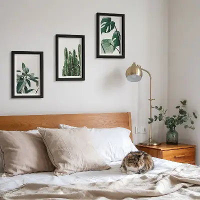 Tropical houseplants aesthetic leaves framed triptych