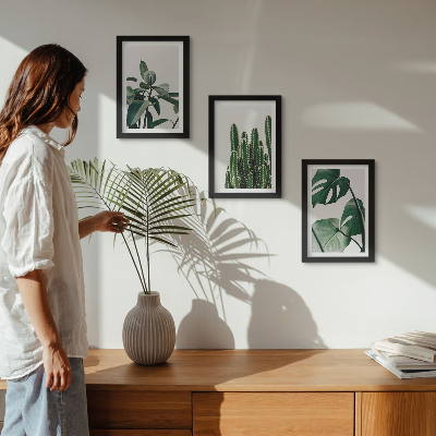 Framed triptych Tropical houseplants aesthetic leaves