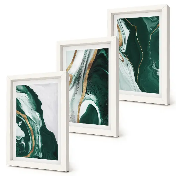 3-piece wall art set with abstract paint patterns in green and white