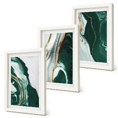 3-piece wall art set with abstract paint patterns in green and white
