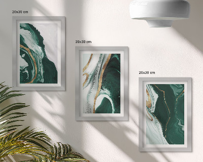 3-piece wall art set Abstract paint patterns in green and white