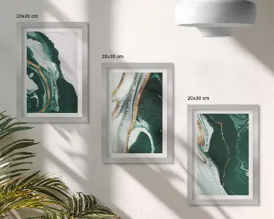 3-piece wall art set with abstract paint patterns in green and white