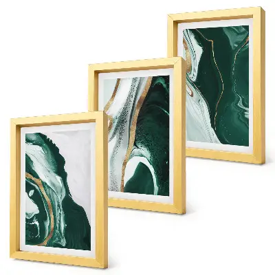 3-piece wall art set with abstract paint patterns in green and white