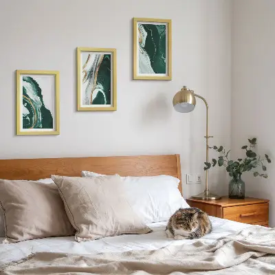 3-piece wall art set with abstract paint patterns in green and white
