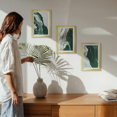 3-piece wall art set Abstract paint patterns in green and white