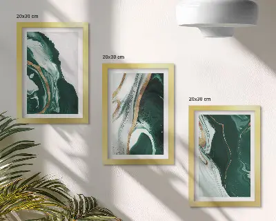3-piece wall art set with abstract paint patterns in green and white