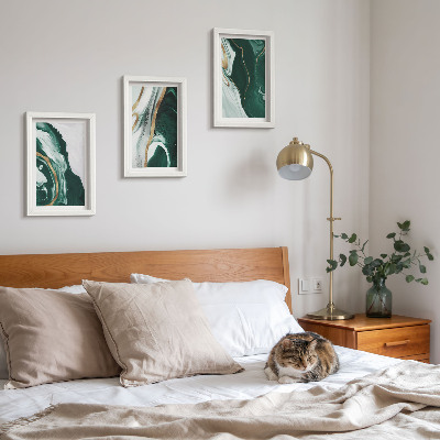 3-piece wall art set Abstract paint patterns in green and white