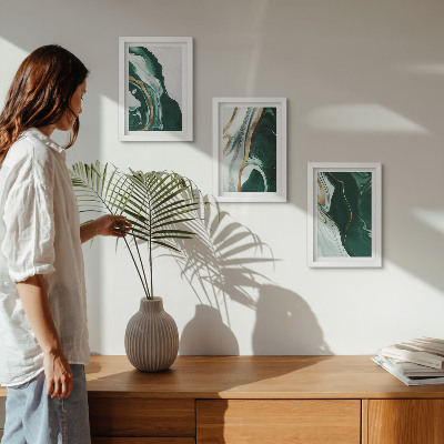 3-piece wall art set Abstract paint patterns in green and white