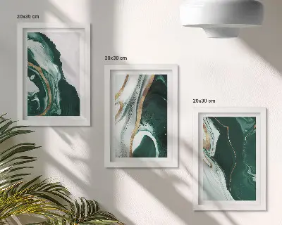 3-piece wall art set with abstract paint patterns in green and white