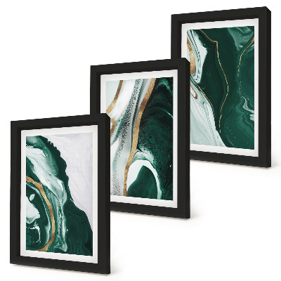 3-piece wall art set Abstract paint patterns in green and white