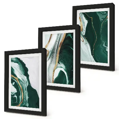 3-piece wall art set with abstract paint patterns in green and white