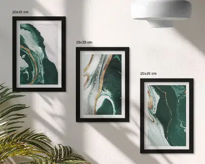 3-piece wall art set with abstract paint patterns in green and white