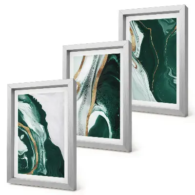3-piece wall art set with abstract paint patterns in green and white