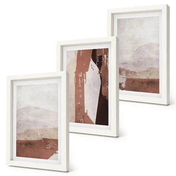 Abstract patterns in shades of brown and beige framed triptych