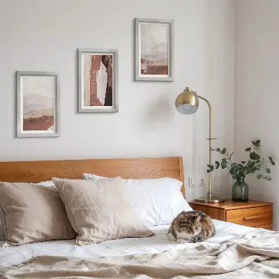 Abstract patterns in shades of brown and beige framed triptych