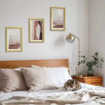 Abstract patterns in shades of brown and beige framed triptych