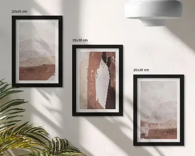 Abstract patterns in shades of brown and beige framed triptych