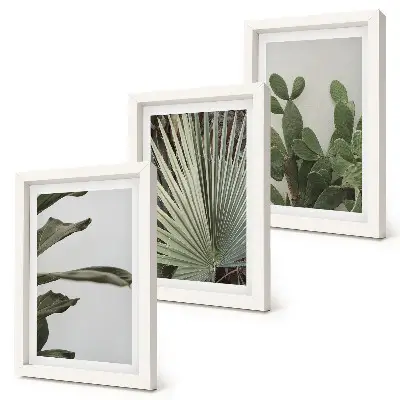 Tropical plant leaves in pastel colors framed triptych