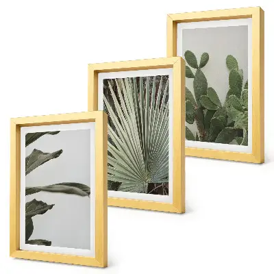 Tropical plant leaves in pastel colors framed triptych
