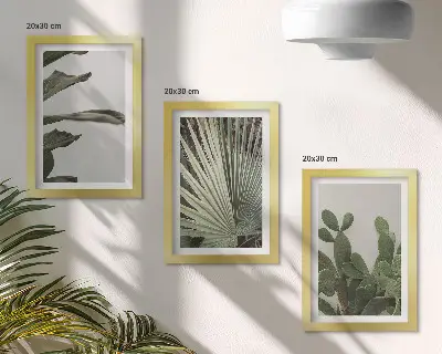 Tropical plant leaves in pastel colors framed triptych