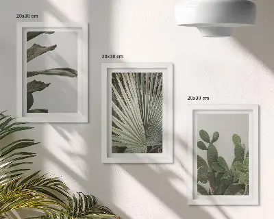 Tropical plant leaves in pastel colors framed triptych