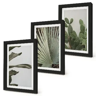Tropical plant leaves in pastel colors framed triptych