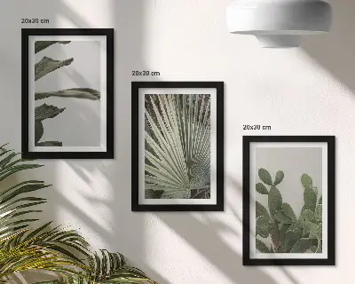 Tropical plant leaves in pastel colors framed triptych