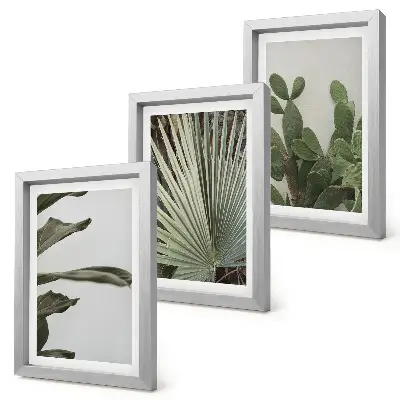 Tropical plant leaves in pastel colors framed triptych