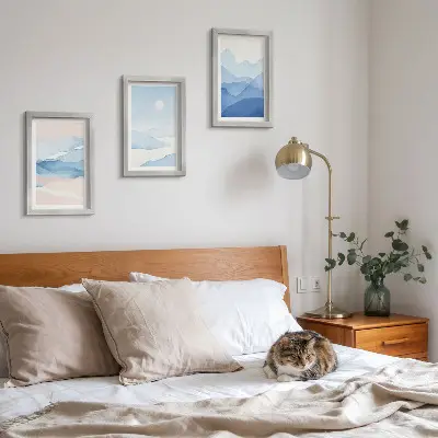 3-piece wall art set blue and pink watercolor mountain landscapes