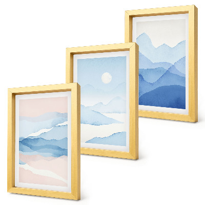 3-piece wall art set Blue and pink mountain landscapes in watercolor