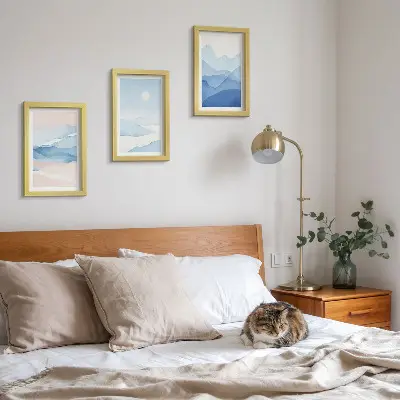 3-piece wall art set blue and pink watercolor mountain landscapes