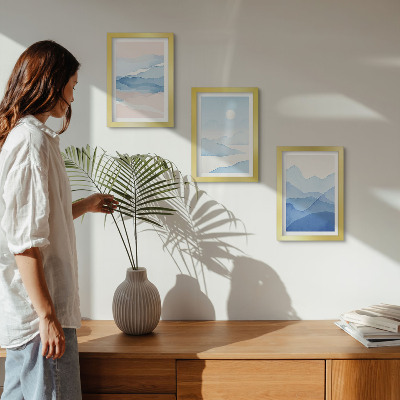 3-piece wall art set Blue and pink mountain landscapes in watercolor