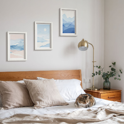 3-piece wall art set Blue and pink mountain landscapes in watercolor