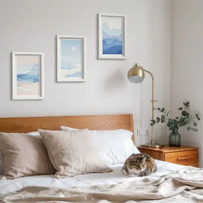 3-piece wall art set blue and pink watercolor mountain landscapes